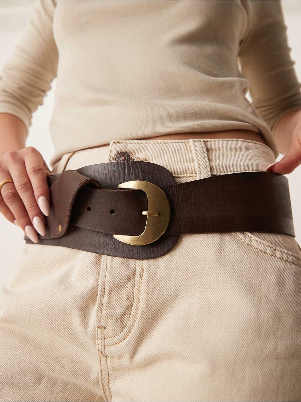 Free People Dark Brown Leather Belt with Brass Buckle
